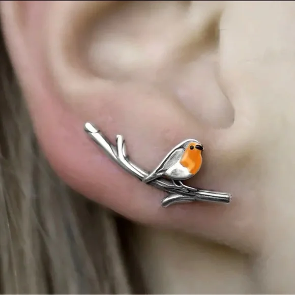 π¦π¦ SOLD π¦π¦ Exquisite Bird on a Twig Design Earrings β Simple Style β Zinc Al - Picture 2 of 5